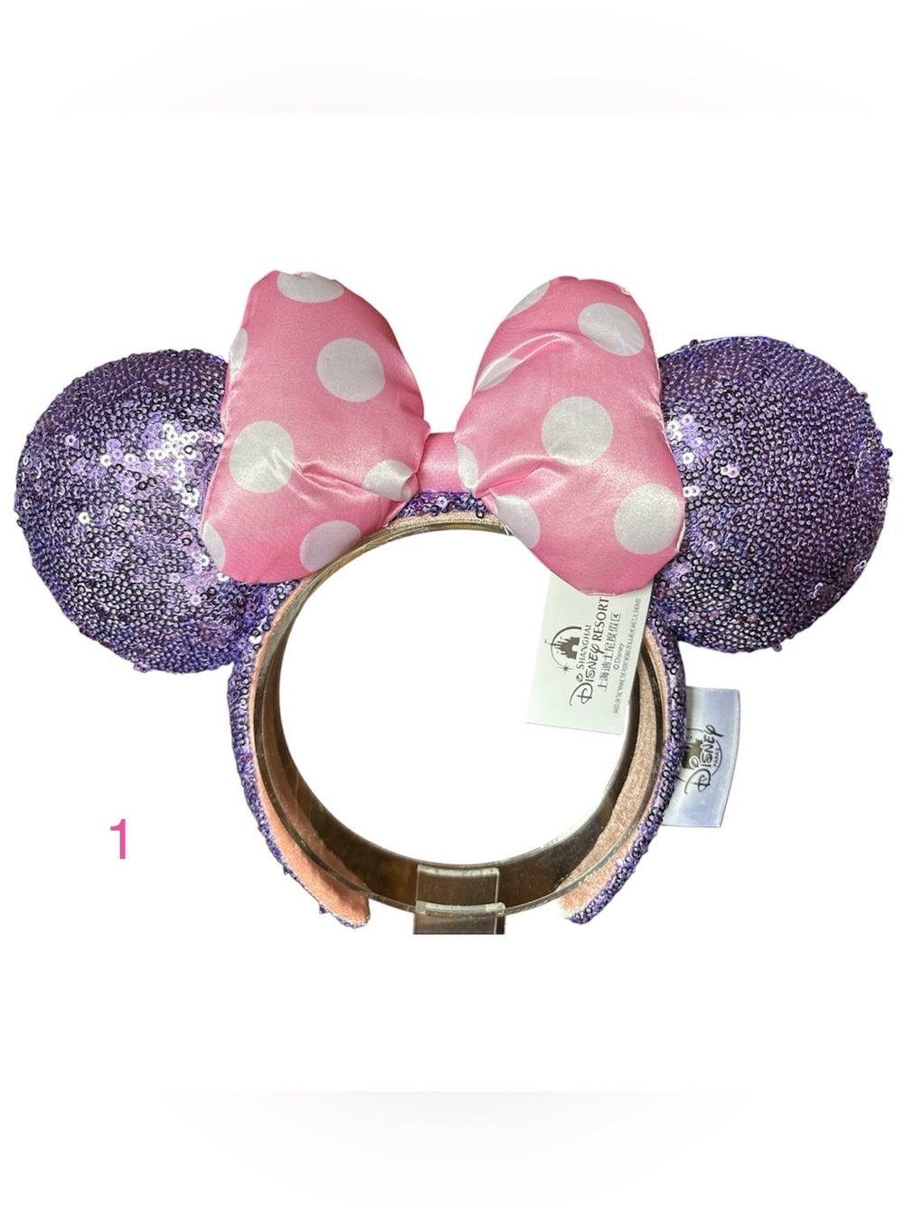 Disney Parks Minnie Mouse Purple Sequin Ears Pink Puffy Polka Dot Bow NEW! 1